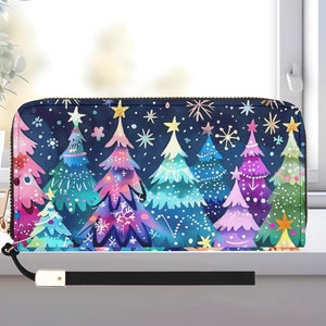 Cartera con forma de árbol de Navidad, monedero navideño colorido, tarjetero con estampado navideño exclusivo, tendencia de moda, bolso navideño extravagante