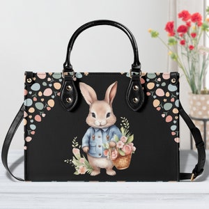 Easter Handbag, Bunny Design Purse, Spring Flower Handbag, Ladies Leather Handbag, Unique Easter Handbag, Bunny and Floral handbag,