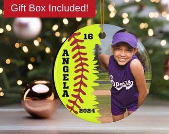 Personalized Softball Ornament 2025: Softball Photo Christmas ornament, Gift for Softball Coach, Senior Softball Player Ornament, Team Gift