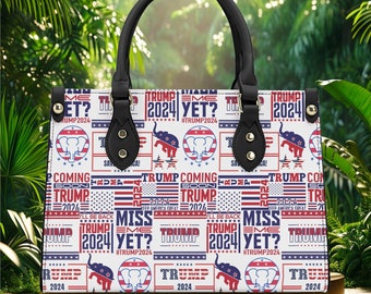 Trump ladies faux leather handbag, 2024 Trump Election Merchandise, Donald Trump Purse, Republican Tote Bag, Donald Trump Handbag,