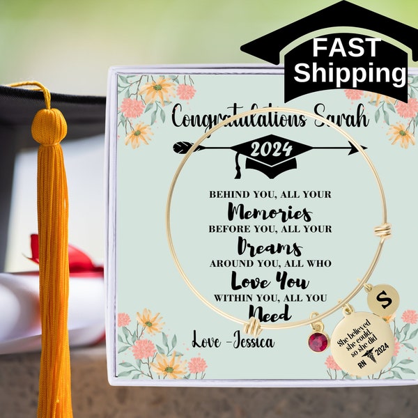 Nurse Bracelet Class of 2024 with Gift Card Box, Nurse Graduation Gift from Parents. Registered Nurse Bracelet, Custom Nurse Jewelry