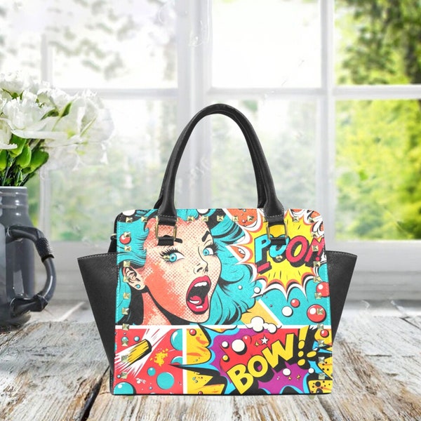 Pop Art Handbag, Retro-chic Purse, Unique Print Bag, Trendsetter Fashion, Playful Retro Mod Style Purse. Pop Art Accessory. Pop Art Gift