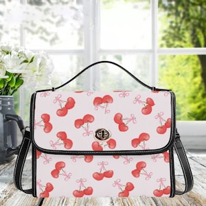 Cherry Pint Handbag. Waterproof Handbag, Woman Handbag, Gift for Mom, Canvas Purse, Bag with long strap, Christmas Gift, Cherry handbag