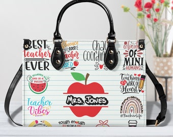 Personalized Teacher Handbag, Vegan Leather Tote, Teacher Design