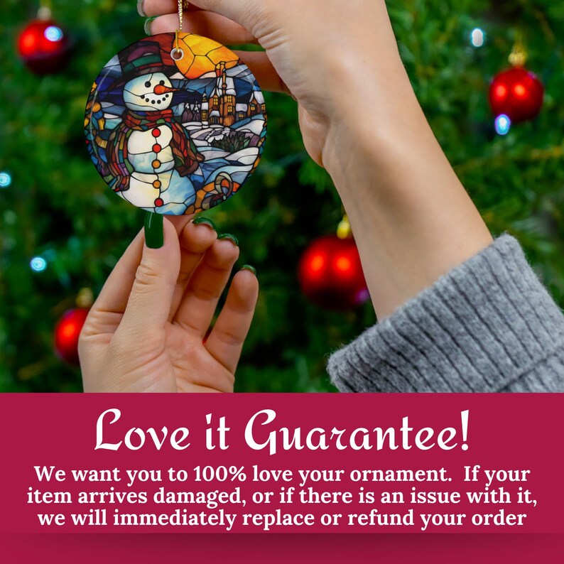 Stained Glass Style Ceramic Christmas Snowman Ornaments for a Holiday