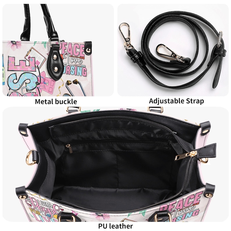Nurse Print Vegan Leather Handbag, Floral Nursing Bag image 5