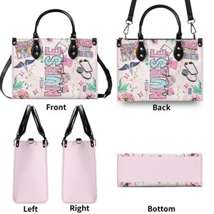 Nurse Print Vegan Leather Handbag, Floral Nursing Bag image 3