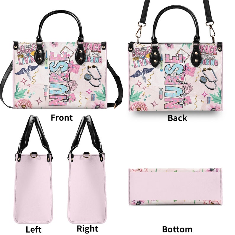 Nurse Print Vegan Leather Handbag, Floral Nursing Bag image 3