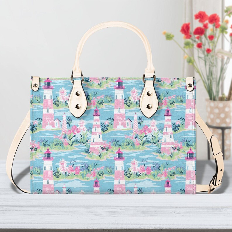 Lighthouse Print Handbag, Nautical Beach Purse, Faux Leather - Etsy