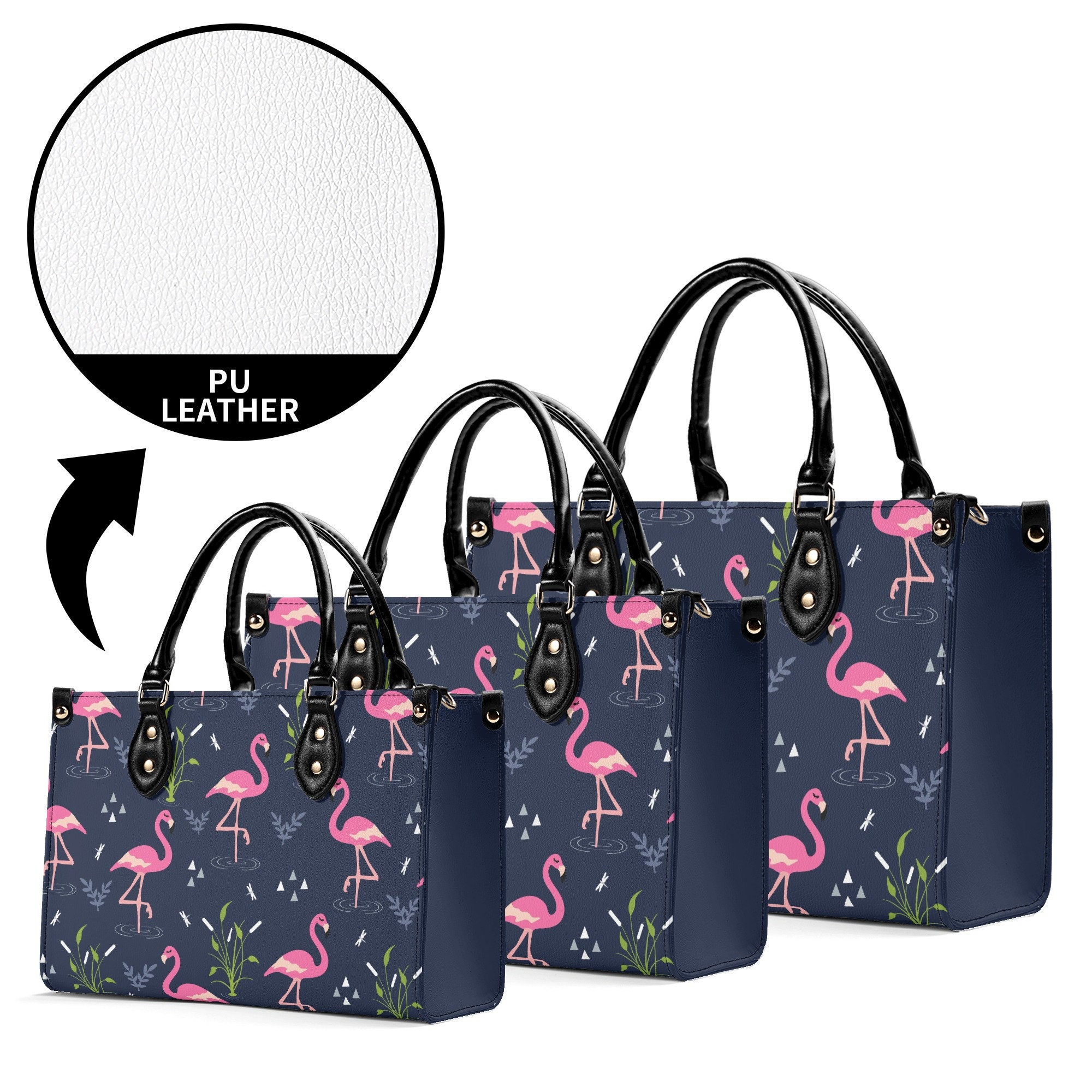 Faux Leather Pink Flamingo Design Handbag Summer Pink Tropical Bird Purse Large Leather Navy Tote Bag Purse for Mom Vacation Handbag Etsy