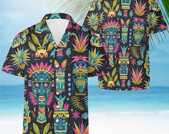Men's Hawaiian Tiki Shirt: Polynesian Luau Aloha Shirt