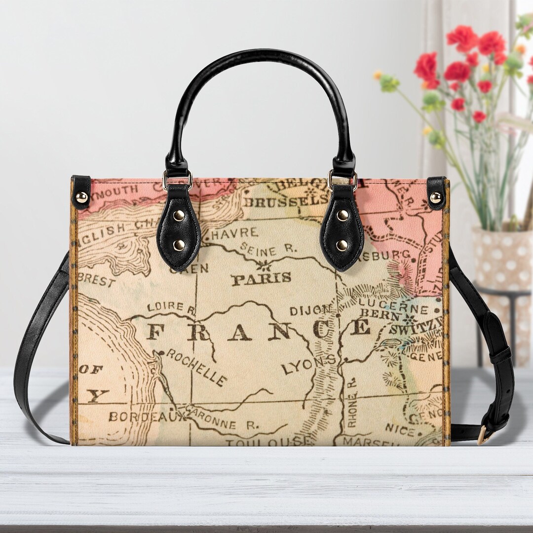 Map Print Handbag, Map Print Purse, Travel Bag, Gift for Traveler
