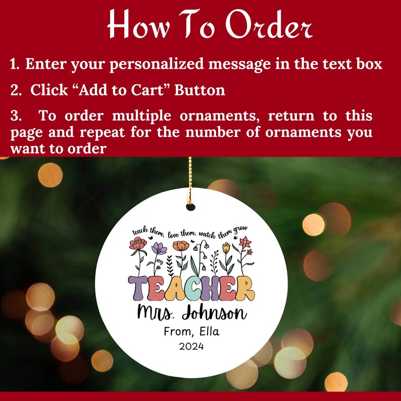 Teacher Ornament 2024 Personalized Teacher Tree Ornament Gift From