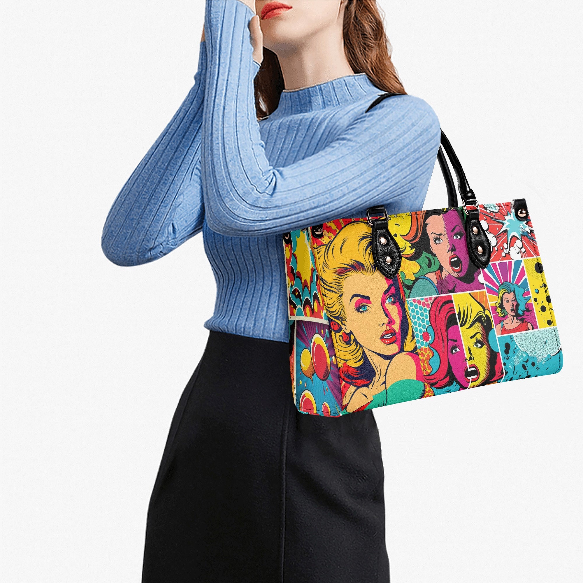Pop Art Handbag, Retro-chic Purse, Unique Print Bag, Trendsetter Fashion, Playful Retro Mod ...