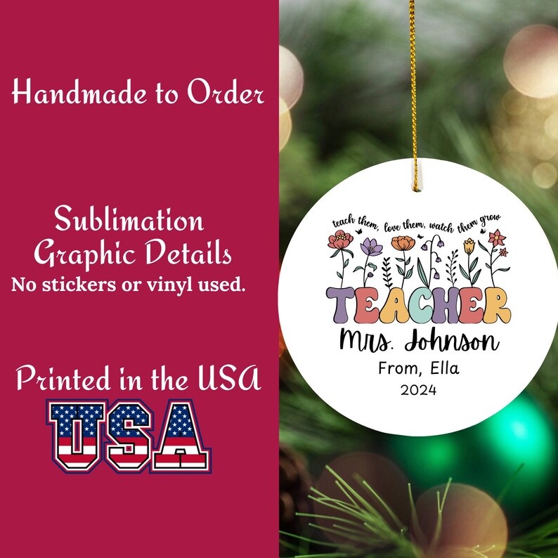 Teacher Ornament 2024 Personalized Teacher Tree Ornament Gift From