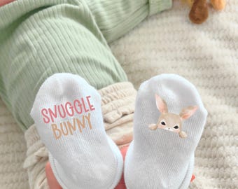 Snuggle Bunny Baby Socks, Baby Shower Gift, Baby's First Easter, My First Easter, Easter Baby Outfit, Funny Infant Easter, Easter Socks
