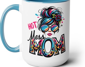 Mugs à café pour maman avec chignon désordonné, 15 oz, joyeuse fête des mères, cadeau amusant, tasse vie de maman, tasse nouvelle maman, première fête des mères, tasse de la maternité, cadeau nouvelle maman