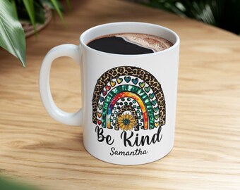 Personalized Be Kind Rainbow Mug, Be Kind Mug, Kindness Mug, Peace, Love, Equality, Inclusion, Diversity, Pride Mug, Inspirational Mug,