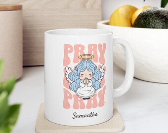 Taza de ángel rezando personalizada, regalo basado en la fe, regalo de amigo personalizado, regalo de Navidad, regalo de Navidad de compañero de trabajo, regalo de oficina, taza religiosa,