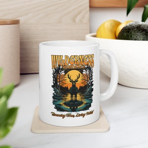Wilderness Deer Mug, Buck hunter mug, hunter elk mug, hunting christmas gift, hunting gift idea, gift for dad, funny hunter gift, Dad gift