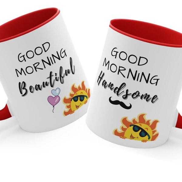 Good Morning Beautiful/Handsome Mug Set Of 2 Ceramic Coffee Mug, Coffee Mugs For Couples, Funny Couple Coffee Mugs, Gift Ideas For a Couple