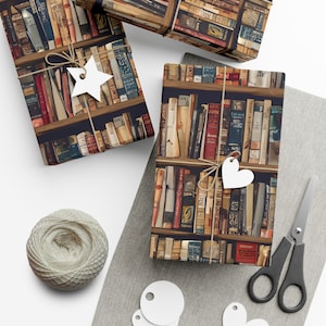 Antique Library Books Gift Wrap Paper - Book Lover Gift Wrap - Pretty Wrapping Paper for Book Worms