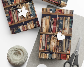 Antique Library Books Gift Wrap Paper - Book Lover Gift Wrap - Pretty Wrapping Paper for Book Worms