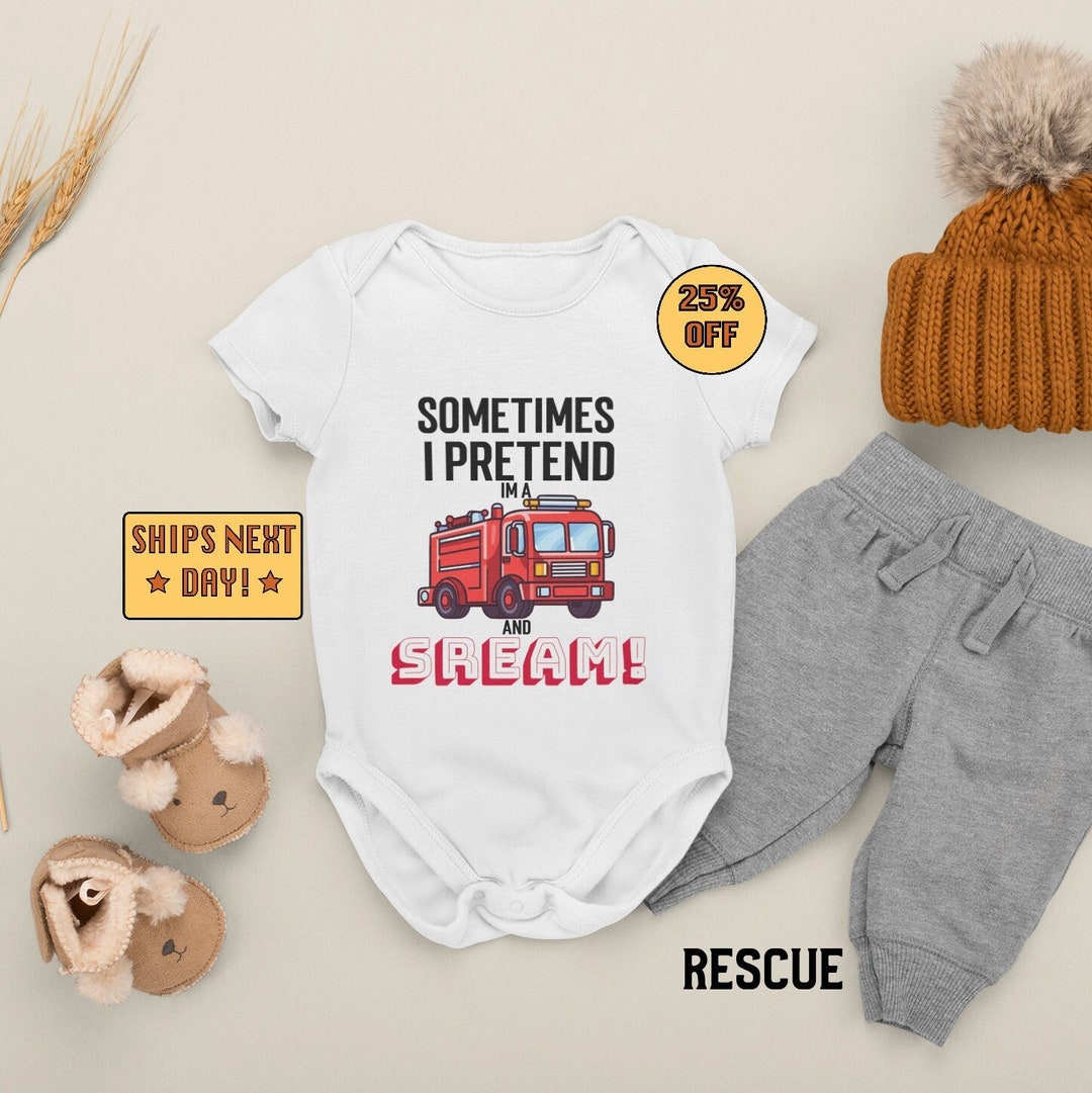 Firefighter Baby Onesie Fire Truck Play Firehouse Bodysuit Etsy