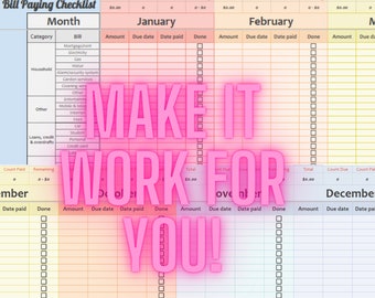 Google Spreadsheets-checklist voor het betalen van facturen, maandelijks budget bijhouden en planner, bewerkbaar