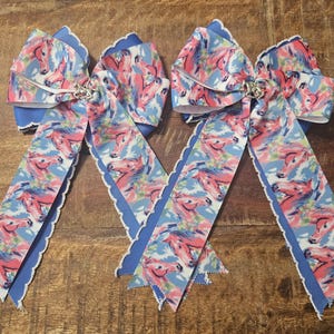 Pink & Blue Horse Head Bows - Equestrian Horse Show Hair Bows