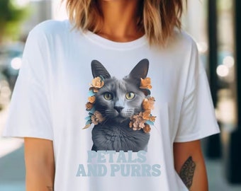 Cat Petals and Purrs T Shirt, Cat T Shirt, Cat Lover Gift, Cat Mom Shirt, Cute Cat T-Shirt, Cat Tee, Cat Lover T-Shirt, Cat Tee