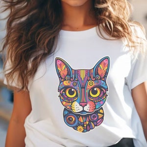 Multi Color Cat T-Shirt, Cat Shirt, Cat Lover Gift, Cat Mom Shirt, Cute Cat T-Shirt, Cat Tee, Gift for Fur Mom, Cat Lover T-Shirt, Cat Tee