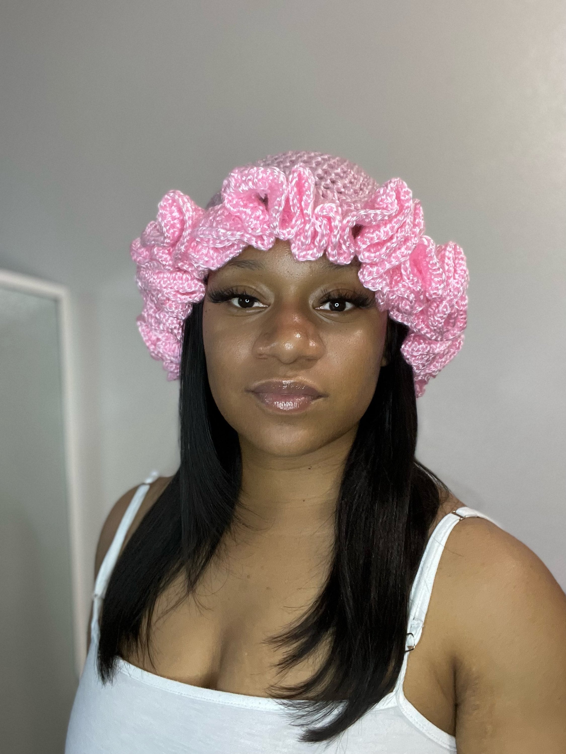 Pink Crochet Ruffle Hat - Etsy
