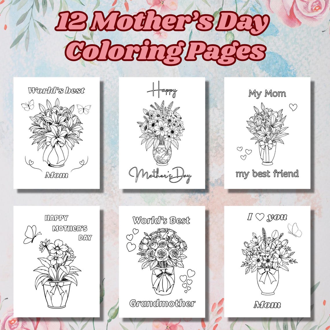 12 Mother's Day Coloring Pages, Mother's Day Printables, Mother's Day ...