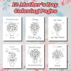 12 pagine da colorare per la festa della mamma, stampabili per la festa della mamma, regalo per la festa della mamma, libro da colorare per bambini per la festa della mamma, disegni da colorare per la festa della mamma