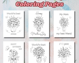 12 Mother's Day Coloring Pages, Mother's Day Printables, Mother's Day Gift, Mother's Day Coloring Book For Kids, Happy Mother's Day Coloring