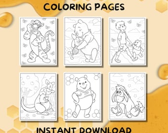 30 páginas para colorear de Winnie the Pooh, descarga digital, página para colorear de Winnie the Pooh, páginas para colorear imprimibles para niños, descarga instantánea