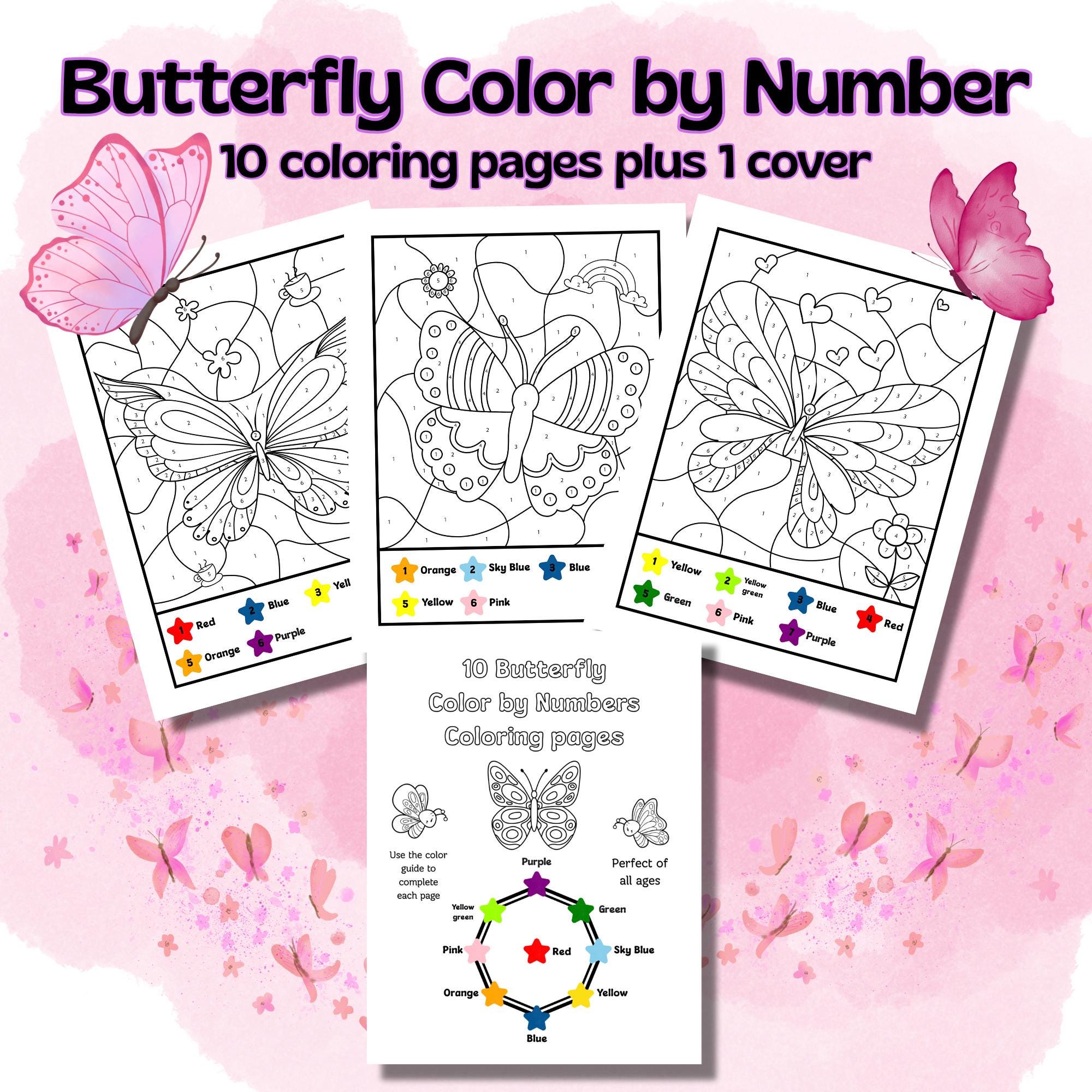 10 Butterfly Color by Number Coloring Pages, Butterfly Color by Number ...