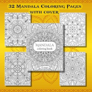 32 Mandala Coloring Pages, Intricate Mandala Patterns, Adult Coloring Book, Digital Coloring Sheets, Instant Download, Printable PDF File