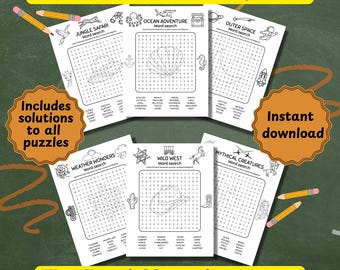 May include: A set of 12 colourable word search puzzles, including themes such as Jungle Safari and Ocean Adventure. Each puzzle has a 15 x 15 grid with 20 words per page. Solutions to all puzzles are included.