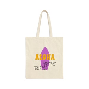 Beach Bag - &quot;Aloha&quot; Hawaiian Surf Cotton Canvas Tote Bag, Gifts for her, Gifts for him, Surfer Bag, Beach Bag, Grocery Bag, Love of Surf