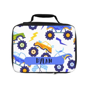 Kids Monster Truck Personalized Lunchbox, Trucks, Monster Trucks, Lunch Bag, Bag for School, Trucks Lunch bag