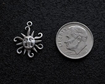 Sterling Silver Sun with loop | Sun Ray Charm | Smiling Sun Pendant