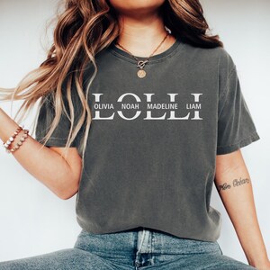 Comfort Colors® Custom Lolli TShirt, Grandma Shirt With Grandkid Names, Mother&#39;s Day Gift, Lolli Birthday Gift, Baby Announcement