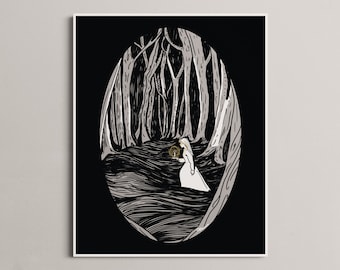 Dark Forest Black and White Art Print