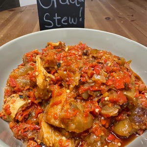 Ofada sauce,west Africa,Nigeria,Rice,red bell peppers,different protein kpo,Shaki,goat meat