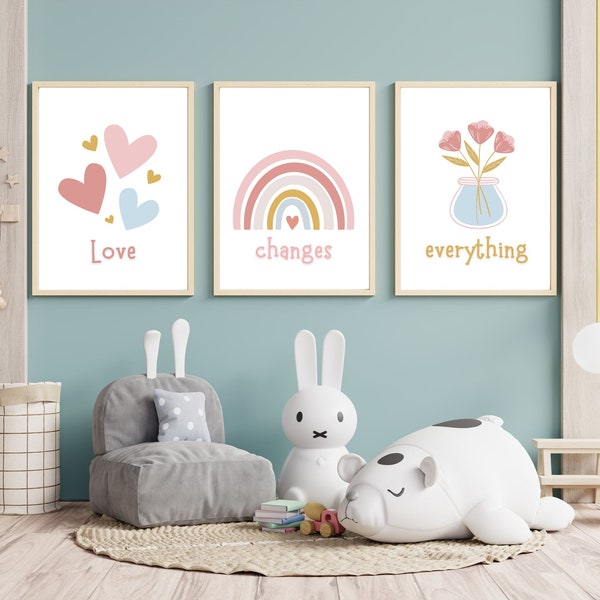 3 Piece Nursery Wall Decor Set/8x10 Printables/11x14/Coordinating Prints/Digital Download/Valentine's Day Love Wall Art