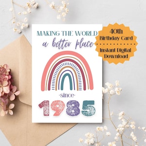 Printable 40th Birthday Card/Born in 1985/Fortieth Surprise Gift/5x7/Party Decor/Instant Digital Download/Milestone/For Wife/Sister/Friend
