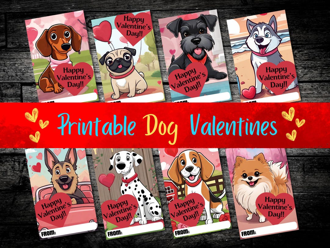 Printable Dog Valentine Cards/puppy/cute Animal/teacher Classroom ...