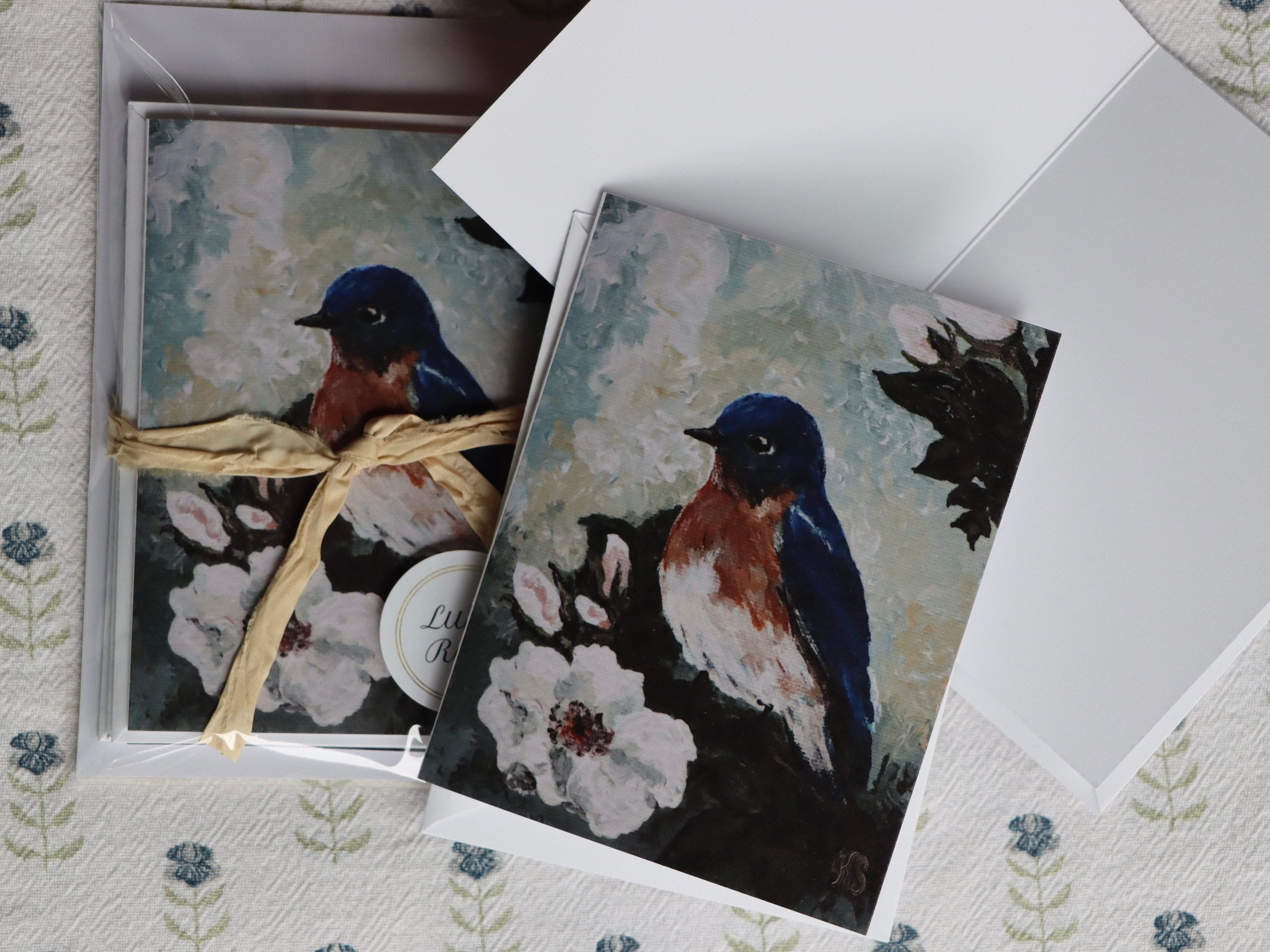 BLUEBIRD NOTECARDS—Bundle of three cards with envelopes, printed with original art by Katherine Siefkes